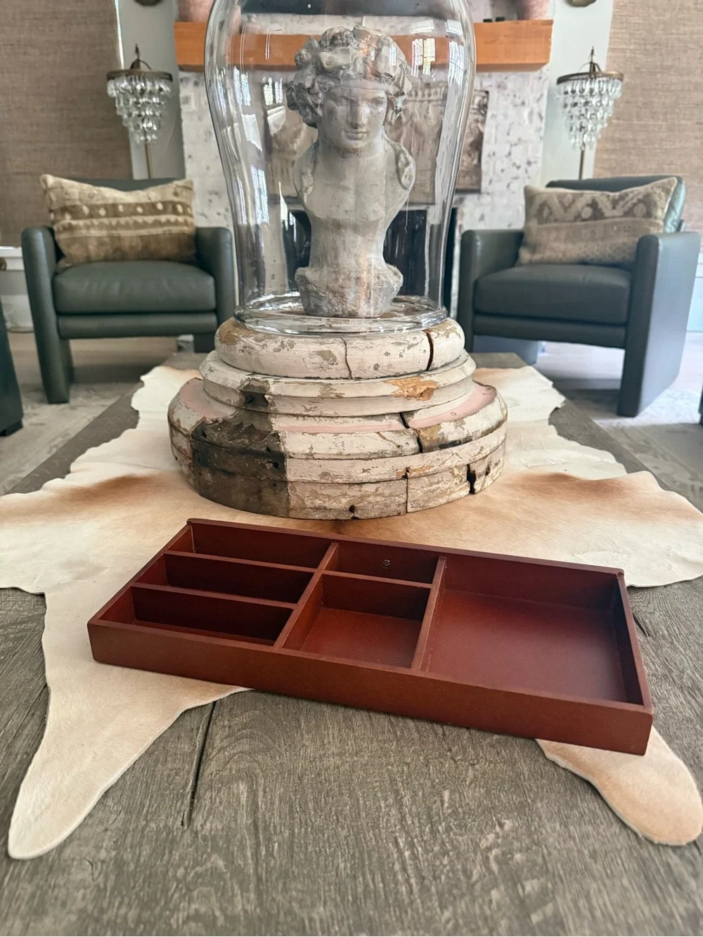 Wooden Desk Organizer Tray in Rust Brown - Display Trinket Shelf
